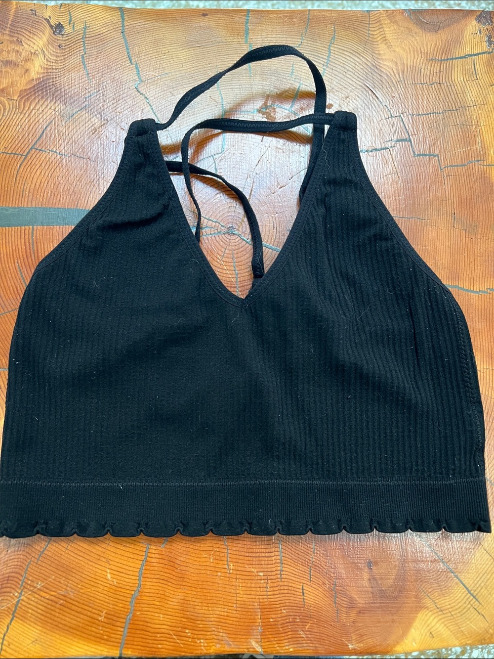 Essentials Black Ribbed Halter Crop Top